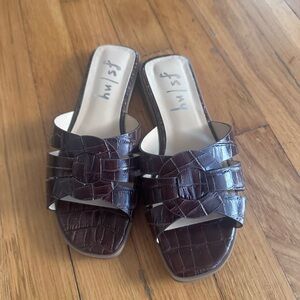 French Sole Dark Brown Slide Sandals